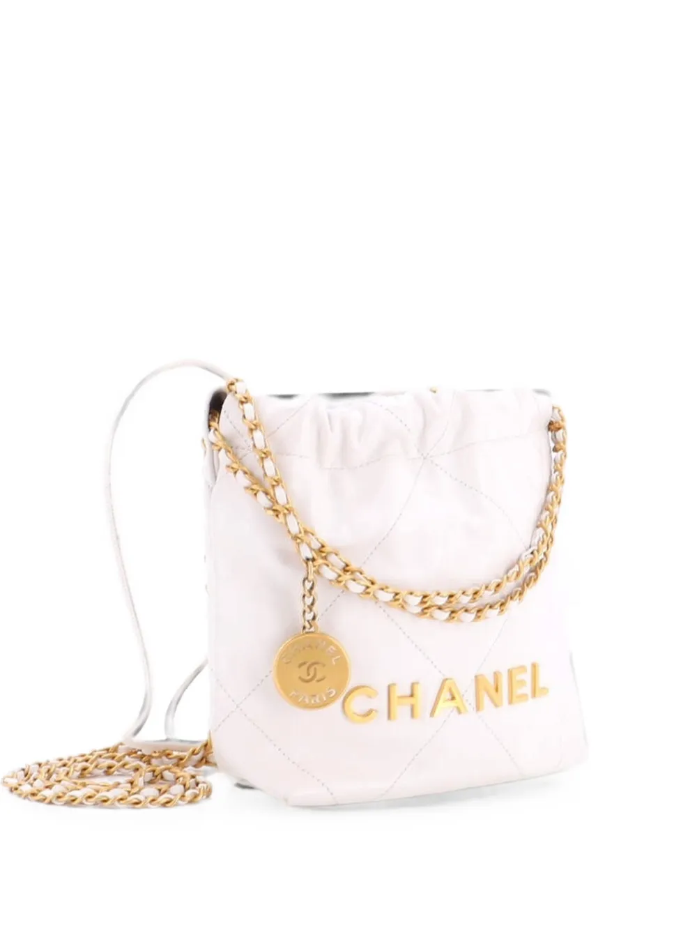 CHANEL Pre-Owned 22 Chain Hobo Quilted Calfskin Mini crossbody bag - White