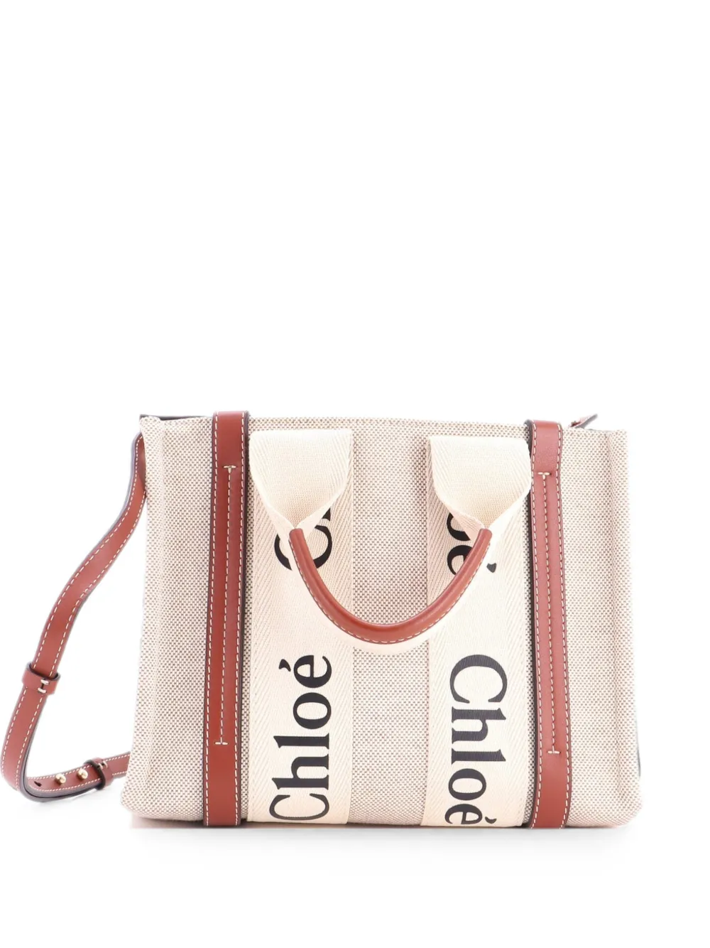 Chloé Pre-Owned Woody Canvas with Leather Small tote bag - Brown