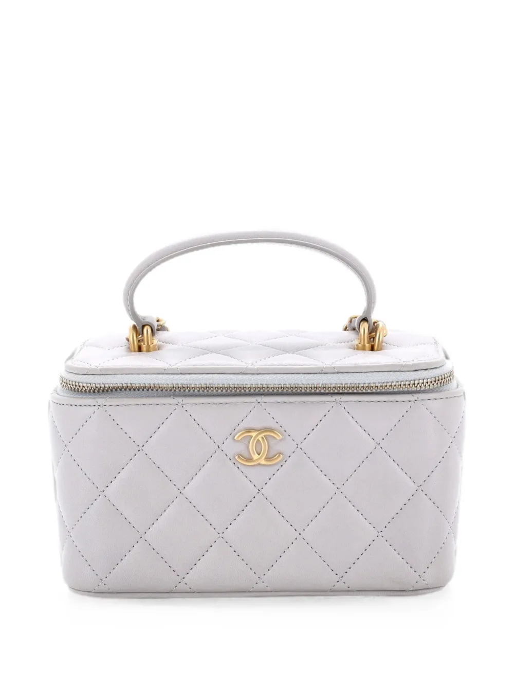 CHANEL Pre-Owned Borsa a tracolla Vanity Case mini in pelle di agnello trapuntata con manico - Grigio