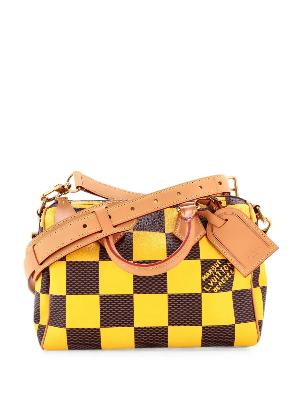 Pre-owned Louis Vuitton Speedy Bandouliere Bag Damier Pop 25 Satchel In Yellow