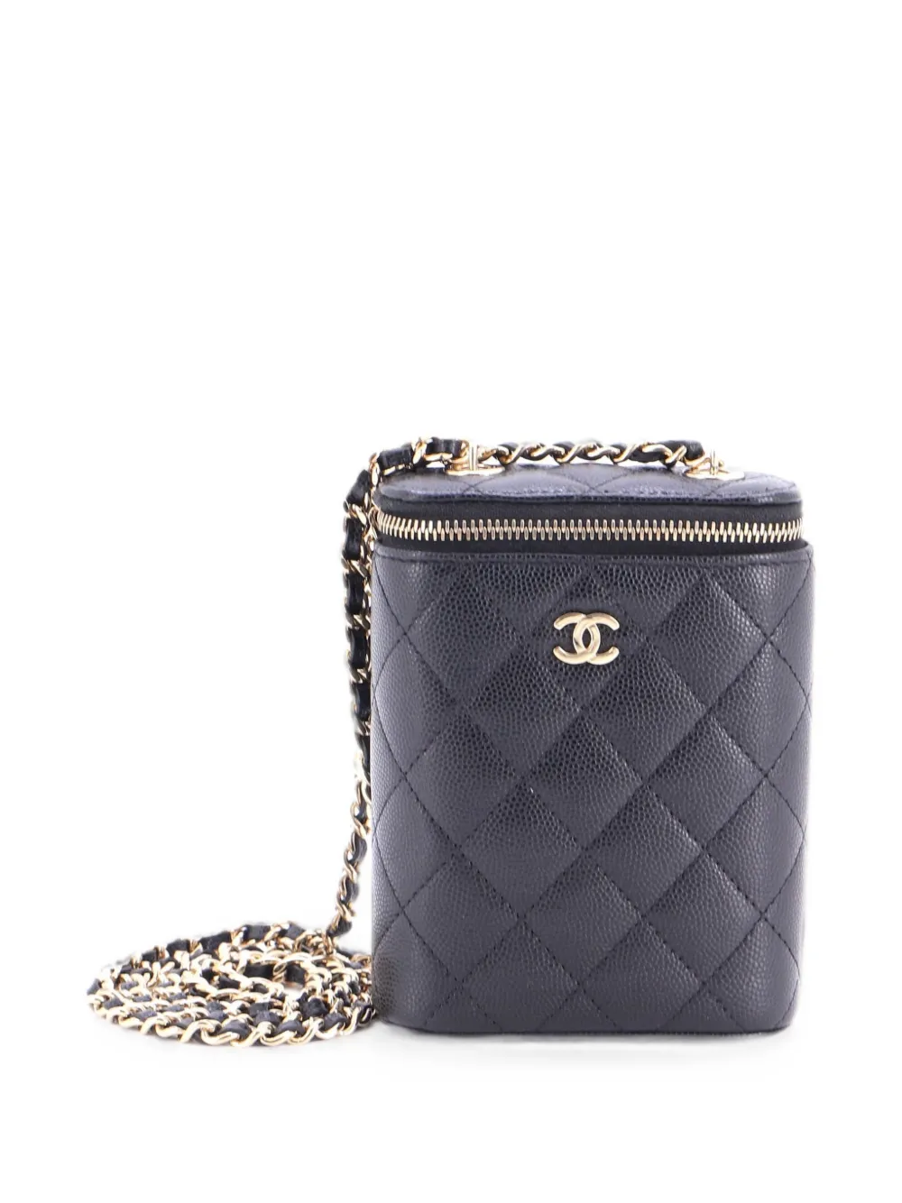 CHANEL Pre-Owned Borsa a spalla Vertical Classic Vanity Case piccola in pelle Caviar trapuntata con catena - Nero