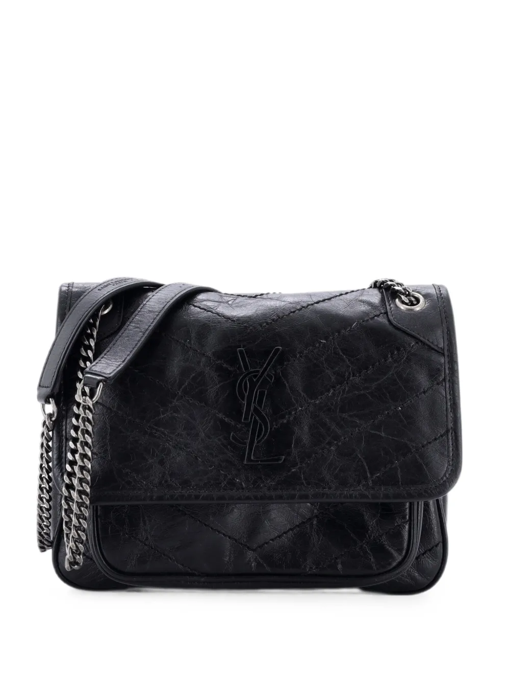 Saint Laurent Pre-Owned Borsa a spalla Niki matelassé Baby in pelle con motivo chevron con battente e catena - Nero