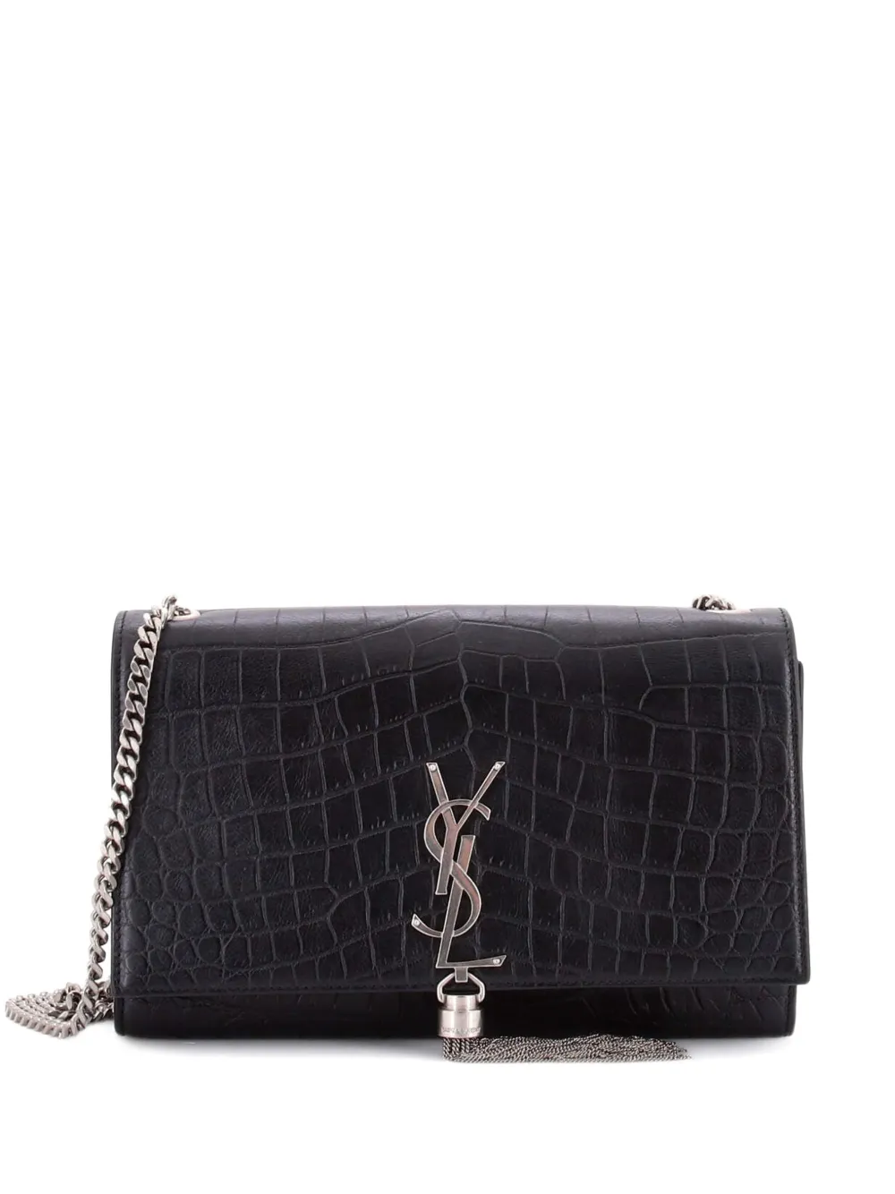 Saint Laurent Pre-Owned Classic Monogram Tassel Crocodile Embossed Leather Medium crossbody bag - Black