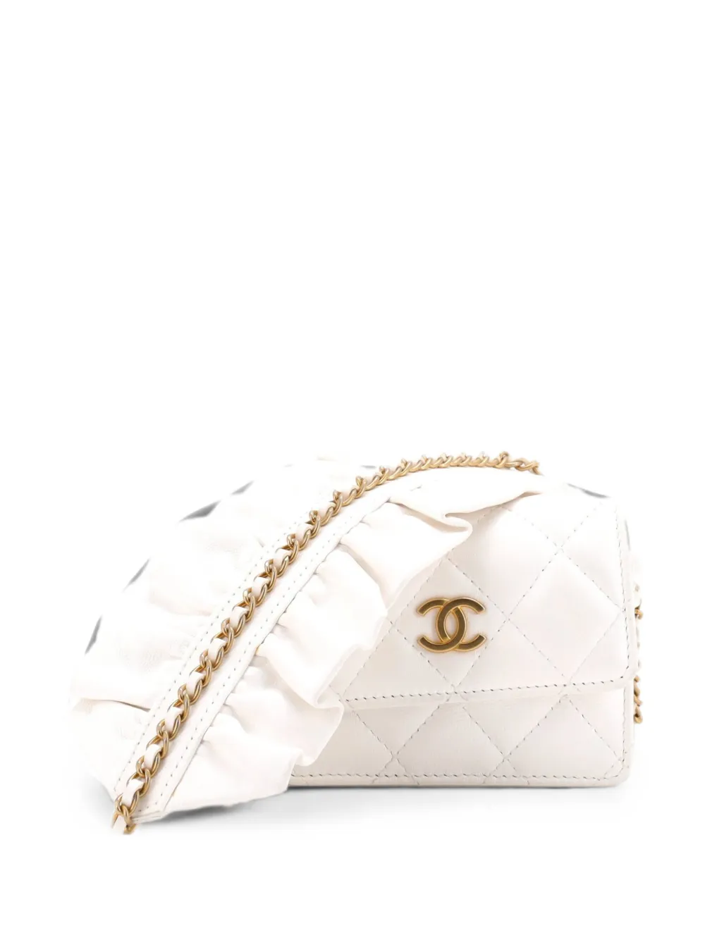 CHANEL Pre-Owned Romance Clutch With Chain Quilted Lambskin Mini shoulder bag - White