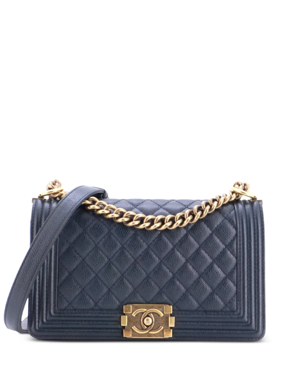 CHANEL Pre-Owned Borsa a tracolla Boy media in pelle Caviar trapuntata con battente - Blu