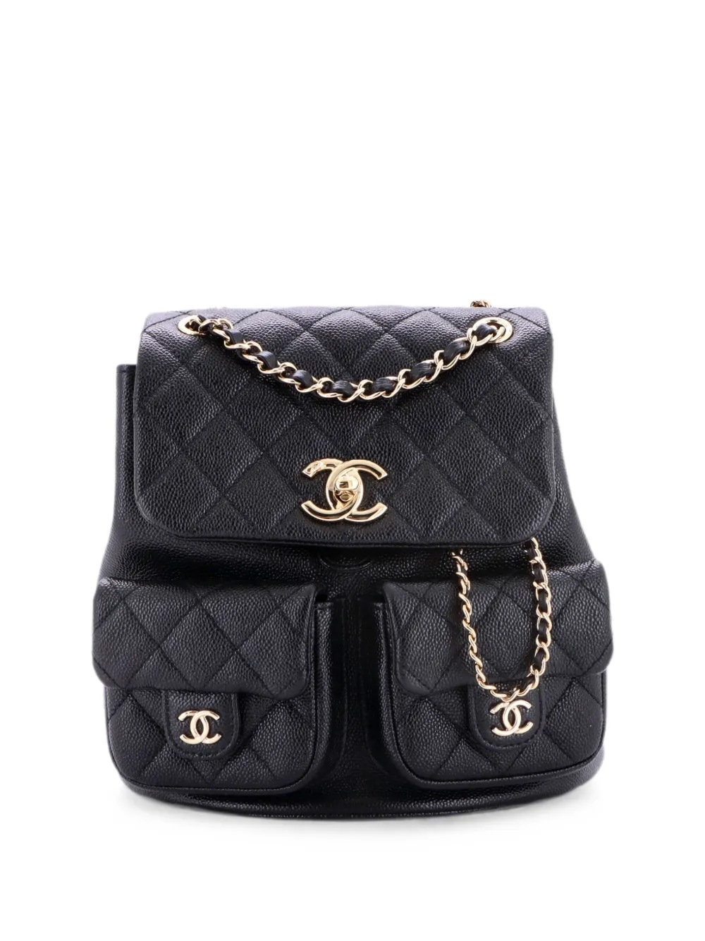 CHANEL Pre-Owned Duma Pockets Drawstring Quilted Caviar Small backpack - Black