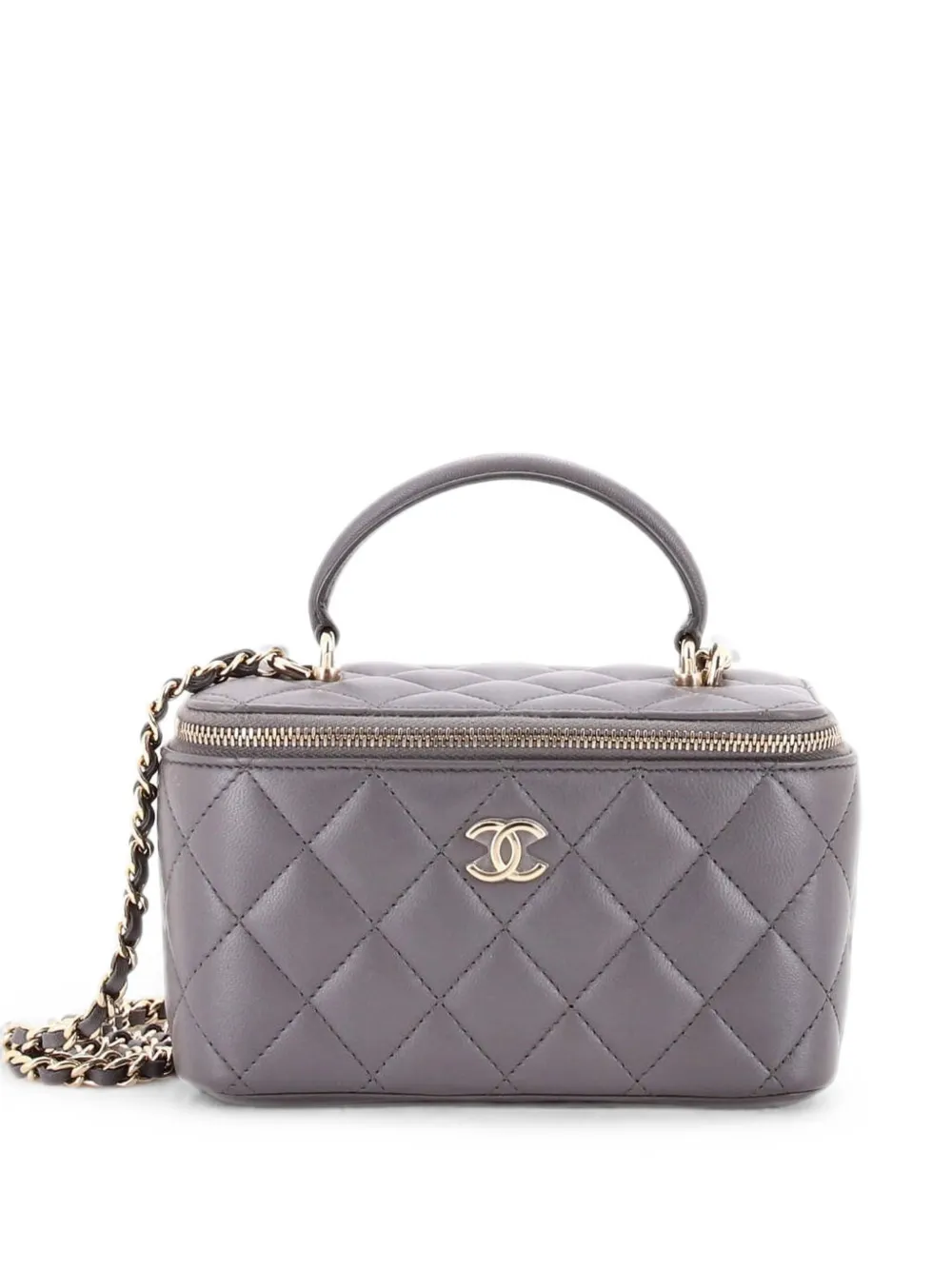 CHANEL Pre-Owned Borsa a tracolla Vanity Case mini in pelle di agnello trapuntata con manico - Grigio