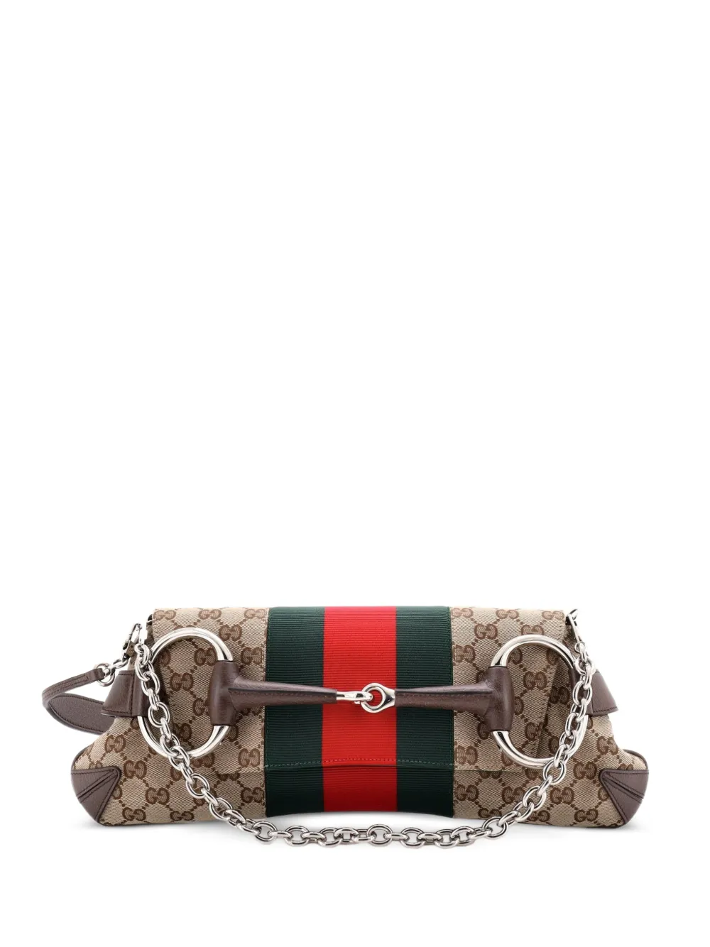 Gucci Pre-Owned Horsebit NM Web Chain Clutch GG Canvas Medium shoulder bag - Brown