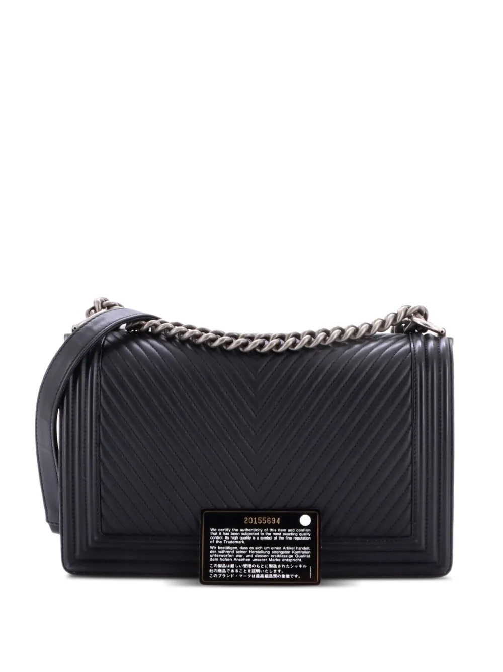 CHANEL Pre-Owned Borsa a spalla Boy media in pelle di agnello con motivo chevron e battente - Nero