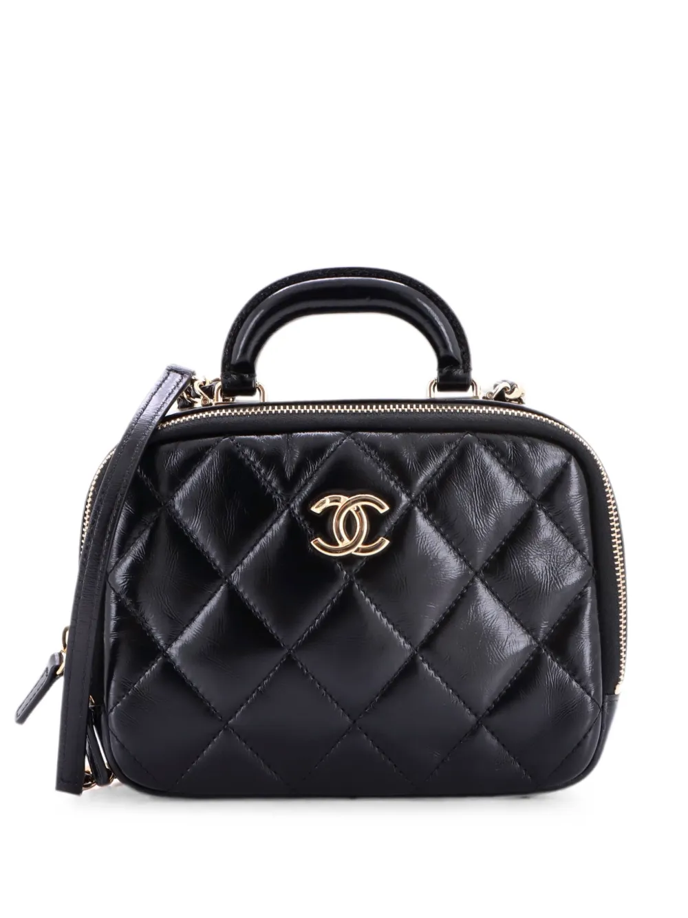 CHANEL Pre-Owned Coco Trip Vanity Case Quilted Shiny Lambskin shoulder bag - Black