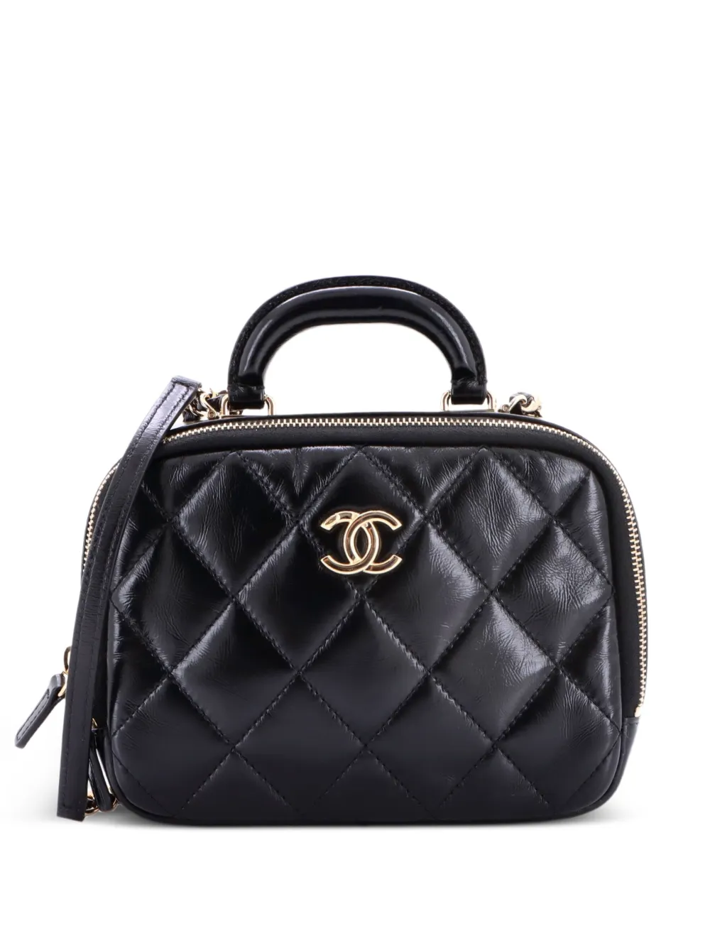 CHANEL Pre-Owned Borsa a spalla Coco Trip Vanity Case in pelle di agnello lucida trapuntata - Nero