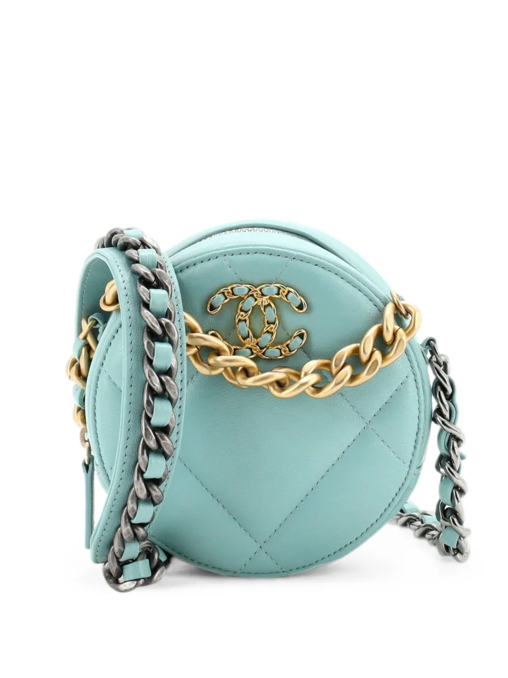 CHANEL Pre-Owned 19 Round with Chain Quilted Leather clutch bag - Blue