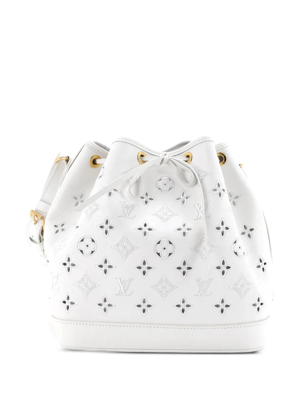 Louis Vuitton Pre-Owned Borsa a secchiello Petit Noe NM Broderie in pelle con monogramma e cut-out - Bianco
