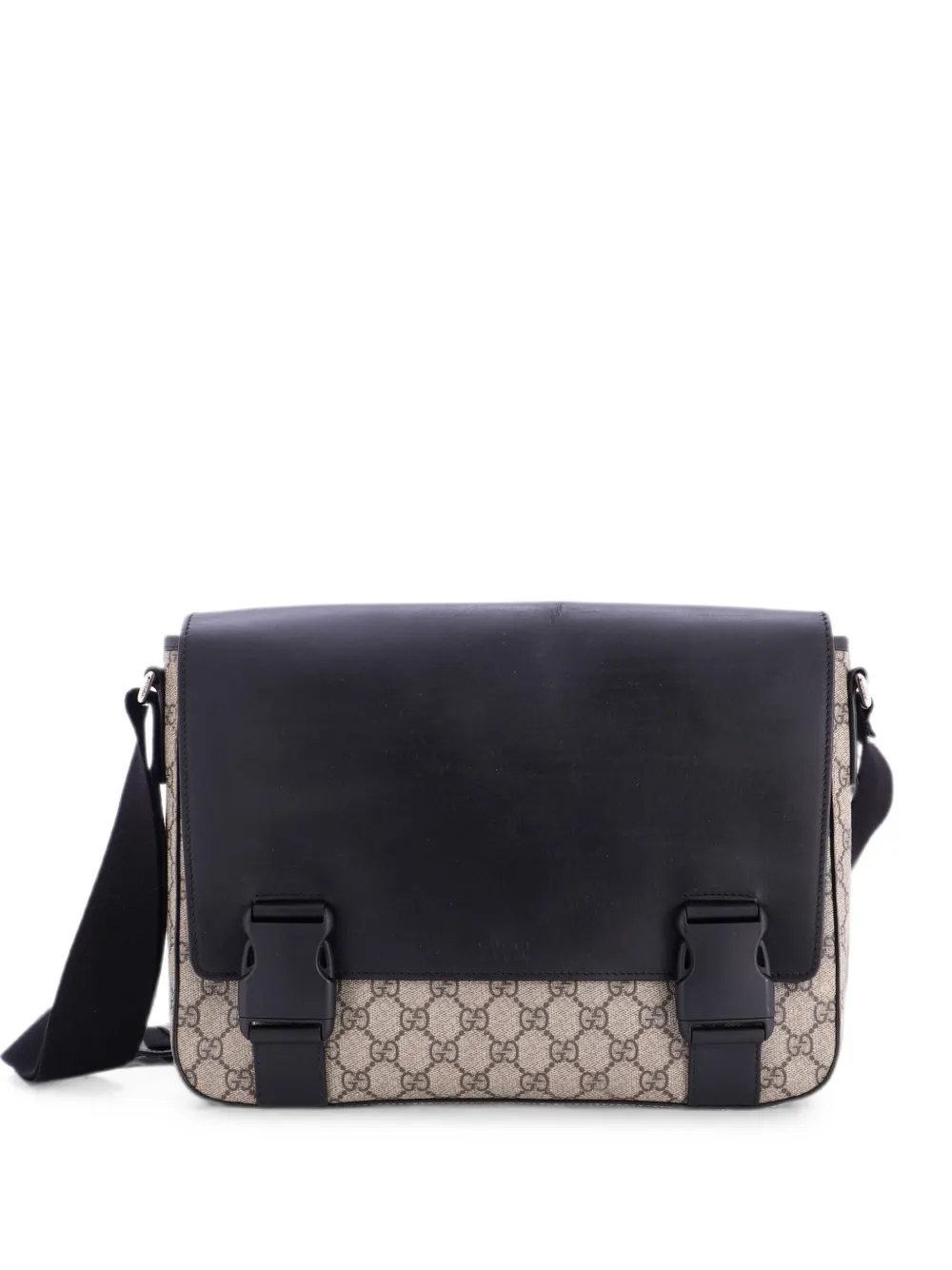 Gucci Pre-Owned Double Buckle Flap Messenger Bag GG Coated Canvas with Leather Medium crossbody bag - Black
