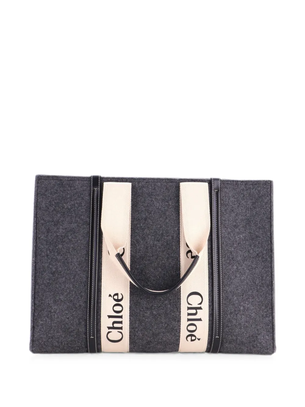 Chloé Pre-Owned Borsa tote Woody grande in pelle, tela e feltro riciclato - Nero