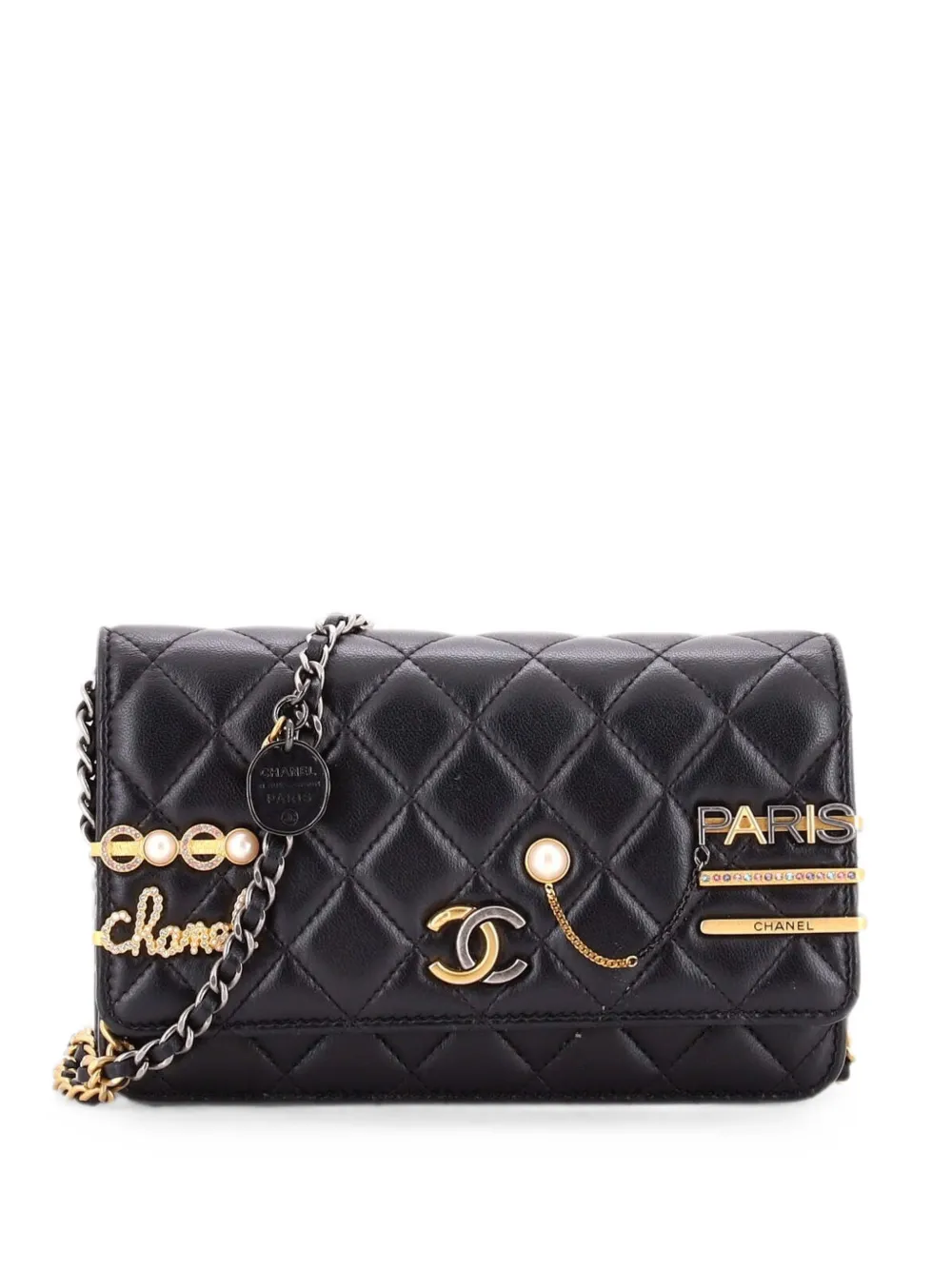 CHANEL Pre-Owned Coco Clips Wallet on Chain Embellished Quilted Lambskin crossbody bag - Black