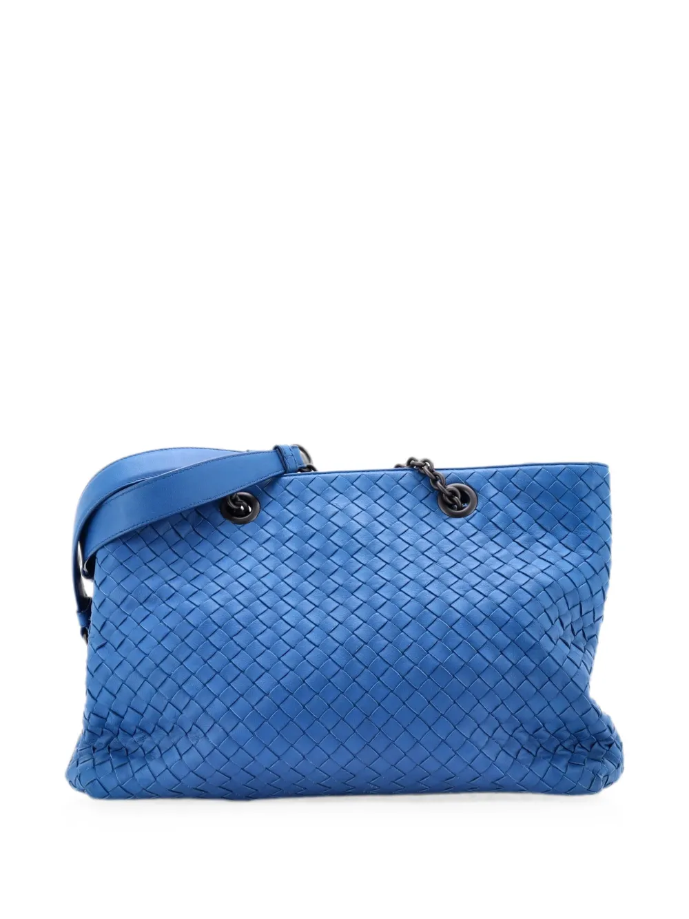 Bottega Veneta Pre-Owned Mittelgroße Double Chain Tote Bag mit Intrecciato-Muster - Blau