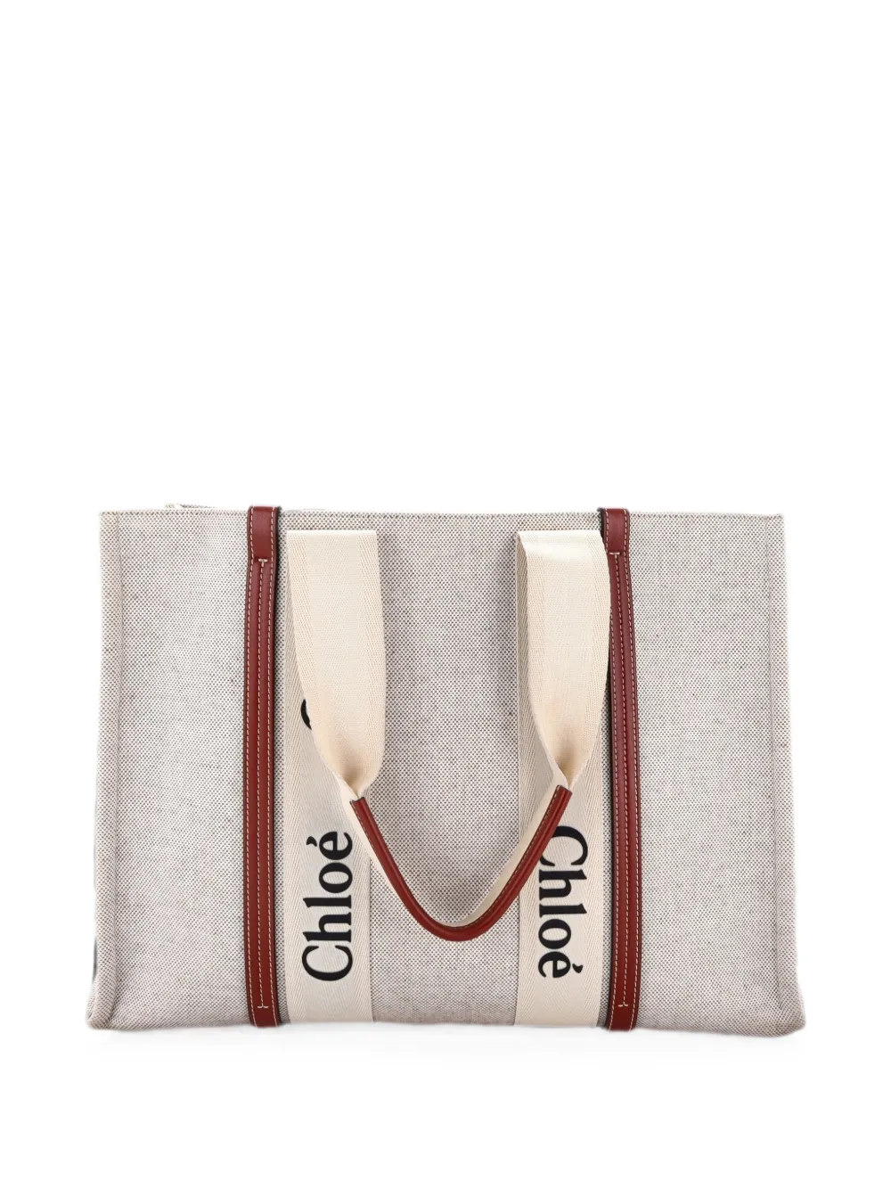 Chloé Pre-Owned Woody Canvas with Leather Large tote bag - Neutrals