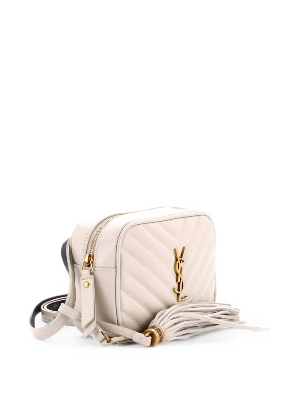 Pre-owned Saint Laurent Lou Matelasse Chevron Leather Belt Bag In White