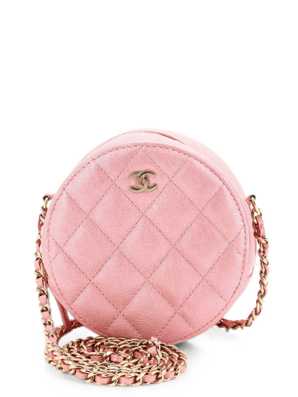 CHANEL Pre-Owned Round Clutch with Chain Quilted Iridescent Caviar Mini crossbody bag - Pink