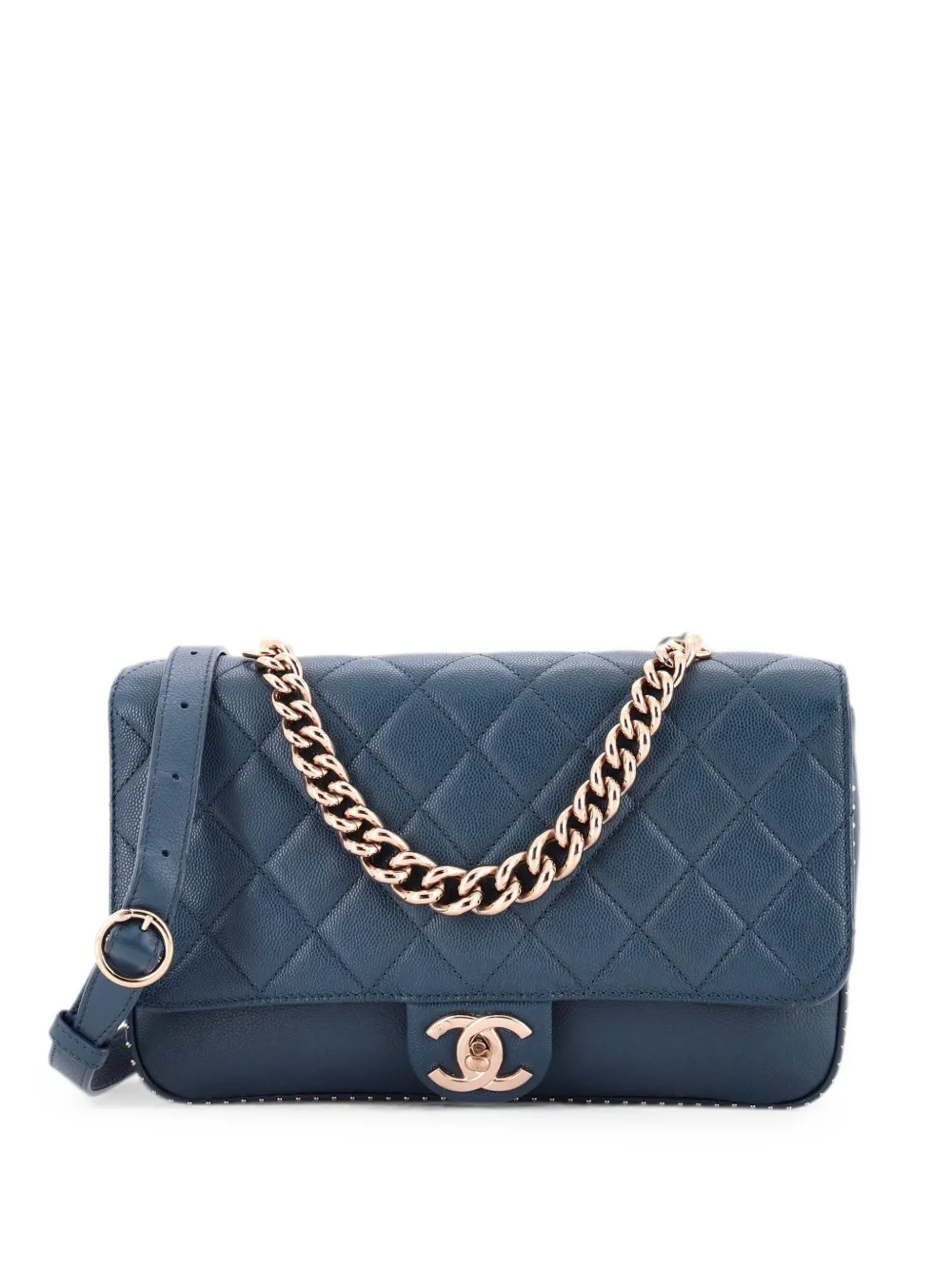 CHANEL Pre-Owned Chain Handle CC Flap Bag Quilted Caviar with Studded Detail Large shoulder bag - Blue