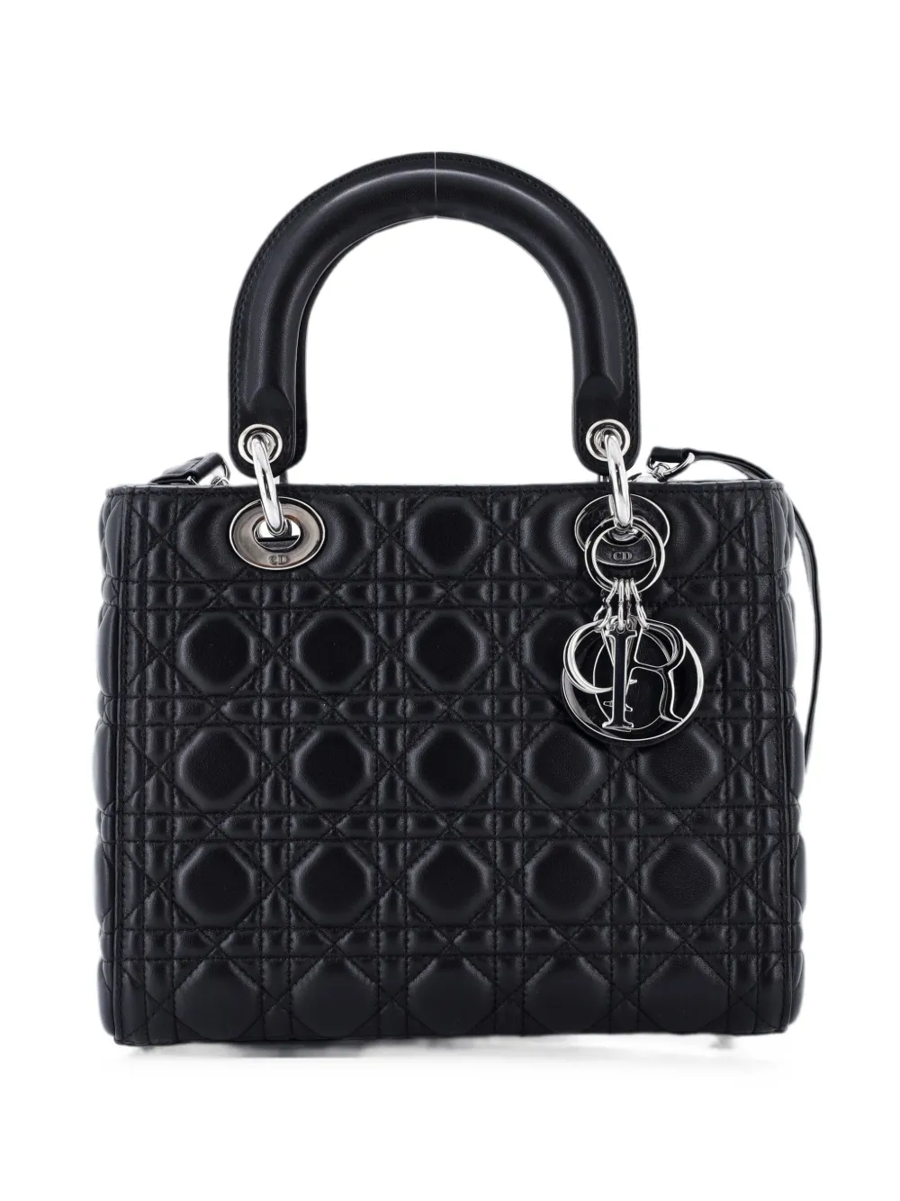 Christian Dior Pre-Owned Lady Dior Bag Cannage Quilt Lambskin Medium satchel - Black