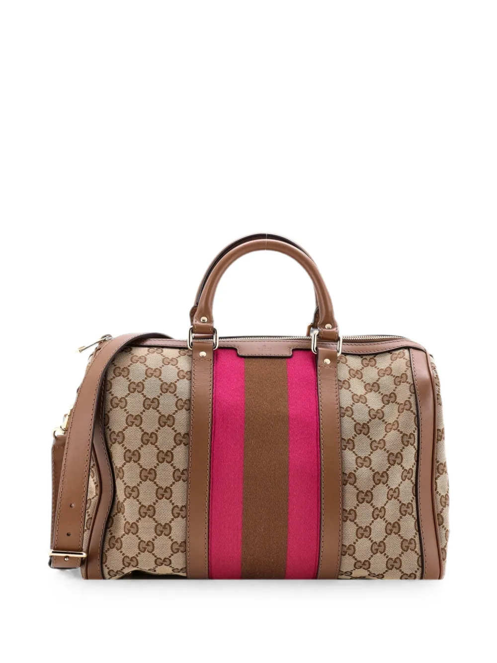 Gucci Pre-Owned Borsa a tracolla Boston media in tela GG con decorazione Web - Marrone