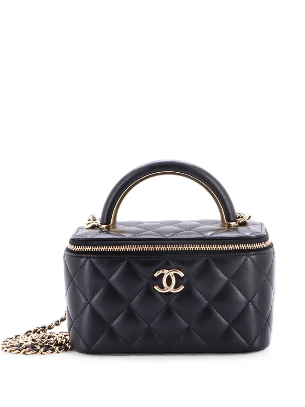CHANEL Pre-Owned Charming Handle Vanity Case with Chain Quilted Lambskin Small satchel - Black