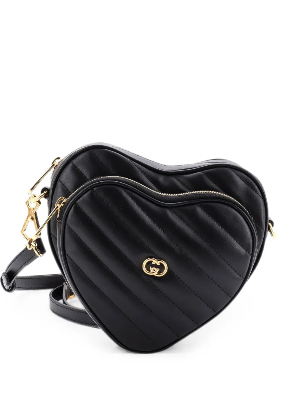 Gucci Pre-Owned Mini GG Heart Schultertasche aus Leder mit diagonaler Steppung - Schwarz