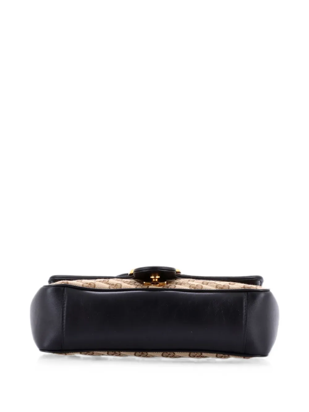 Pre-owned Gucci Gg Marmont Flap Bag Diagonal Quilted Gg Canvas With Leather Small Shoulder Bag In Black