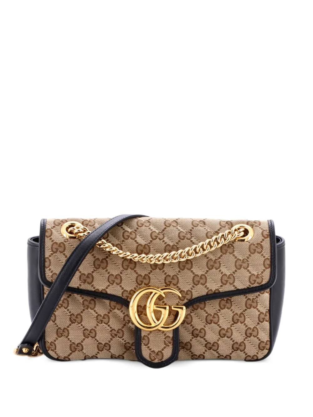 Gucci Pre-Owned Borsa a spalla GG Marmont piccola in tela GG e pelle con battente e motivo diagonale - Nero