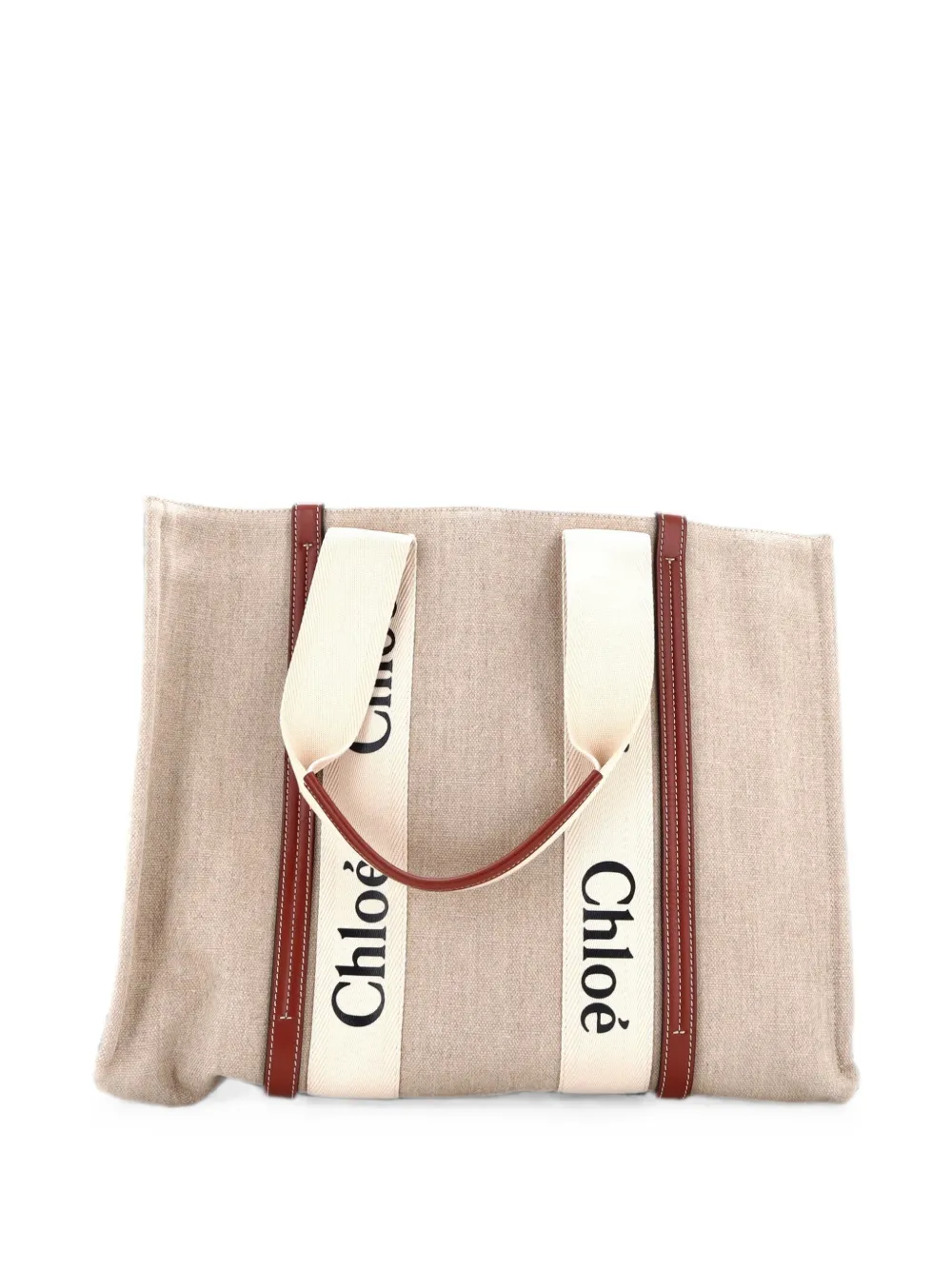 Pre-owned Chloé Woody Canvas With Leather Large Tote Bag In Brown