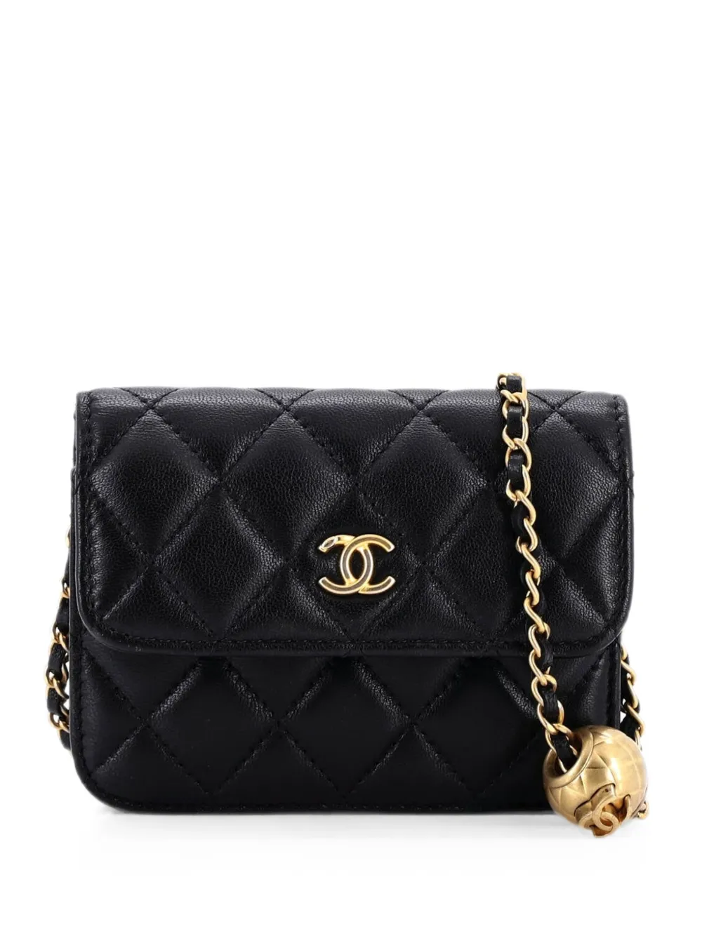 CHANEL Pre-Owned Borsa a tracolla Pearl Crush mini in pelle di agnello trapuntata con battente e catena - Nero