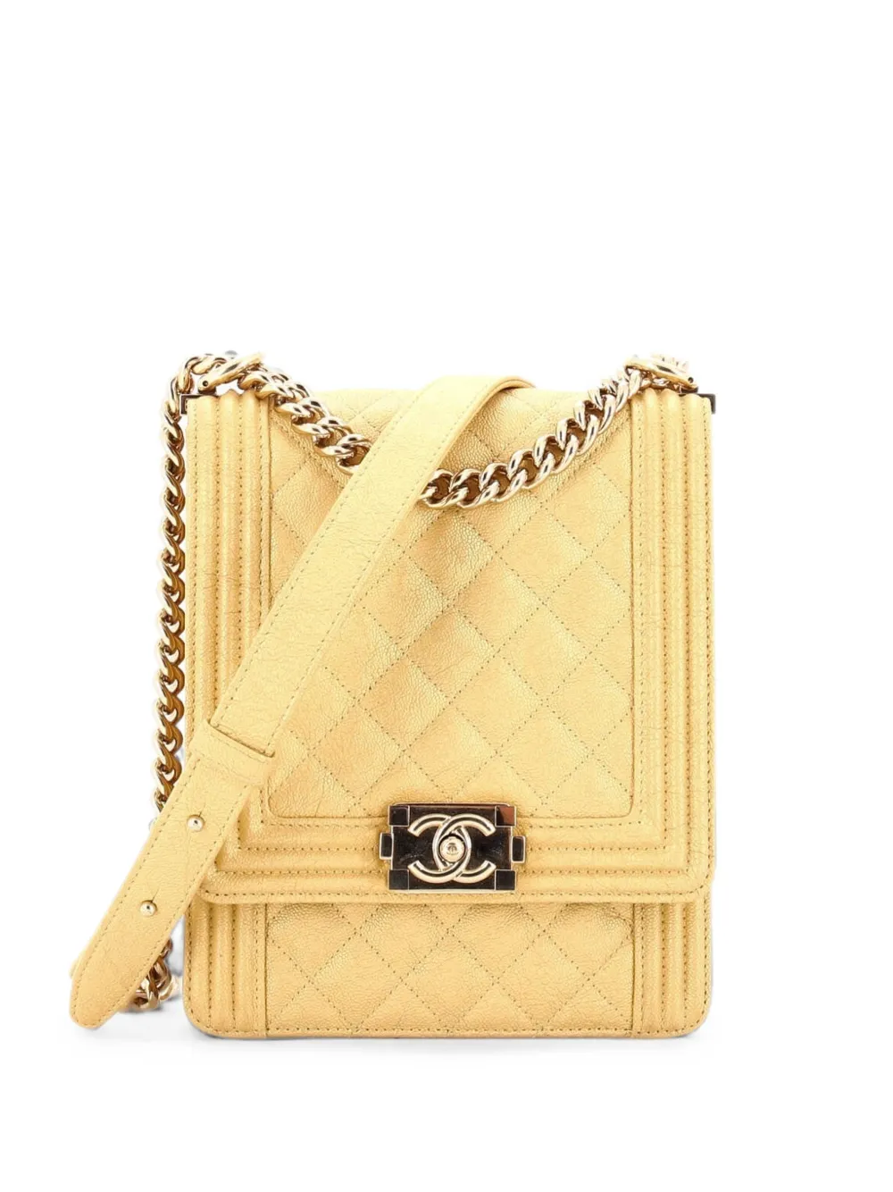 CHANEL Pre-Owned North South Boy Flap Bag Quilted Caviar Small shoulder bag - Gold