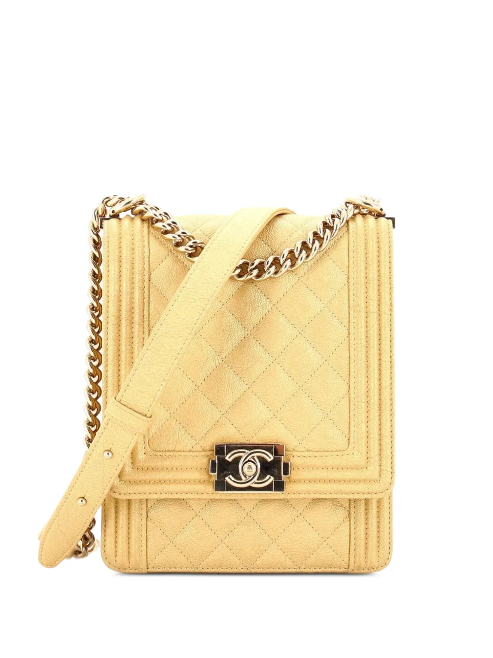 CHANEL Pre-Owned North South Boy Flap Bag Quilted Caviar Small shoulder bag - Gold