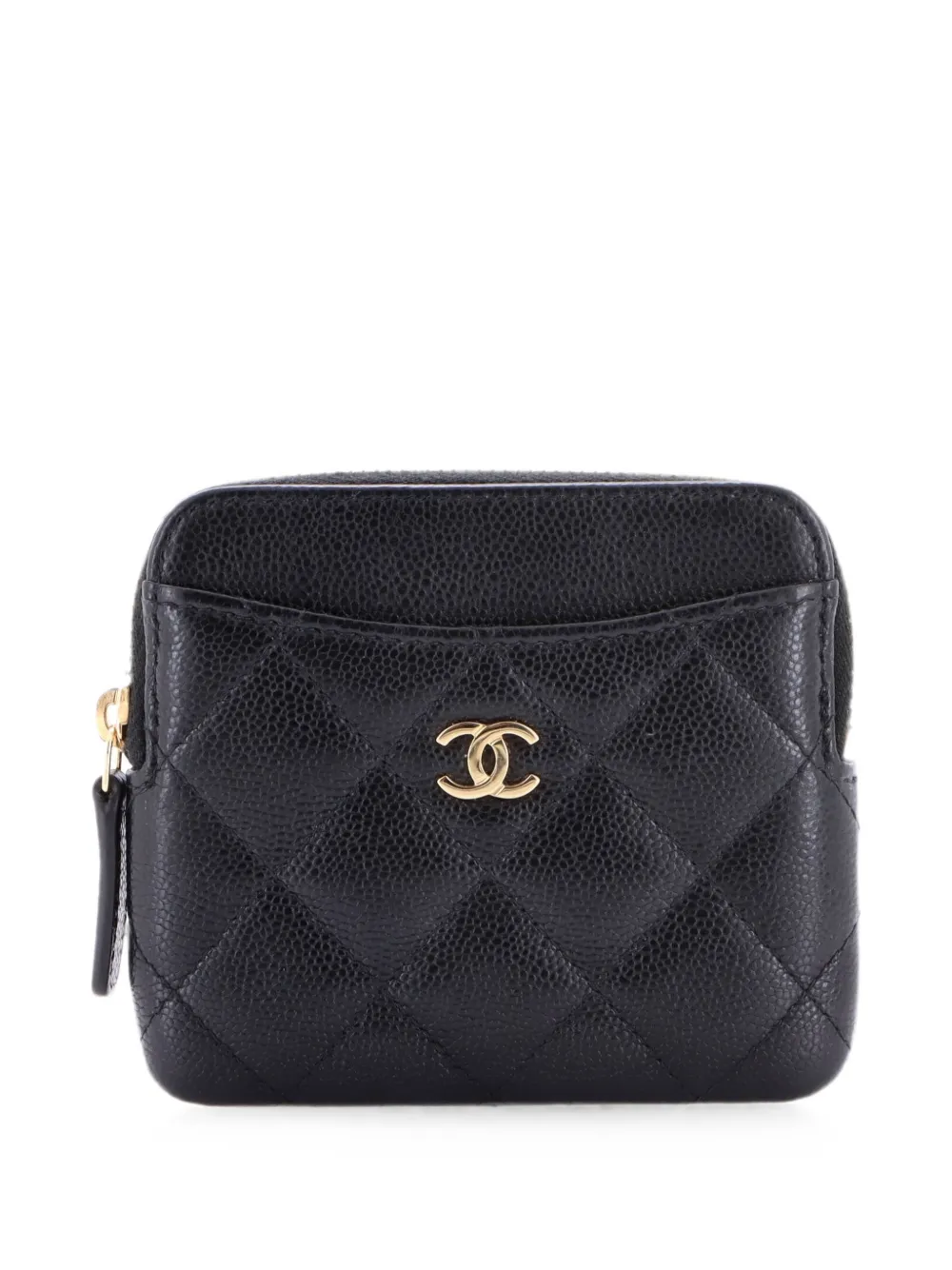 CHANEL Pre-Owned Square Zip Around Card Holder Wallet Quilted Caviar small wallets - Black