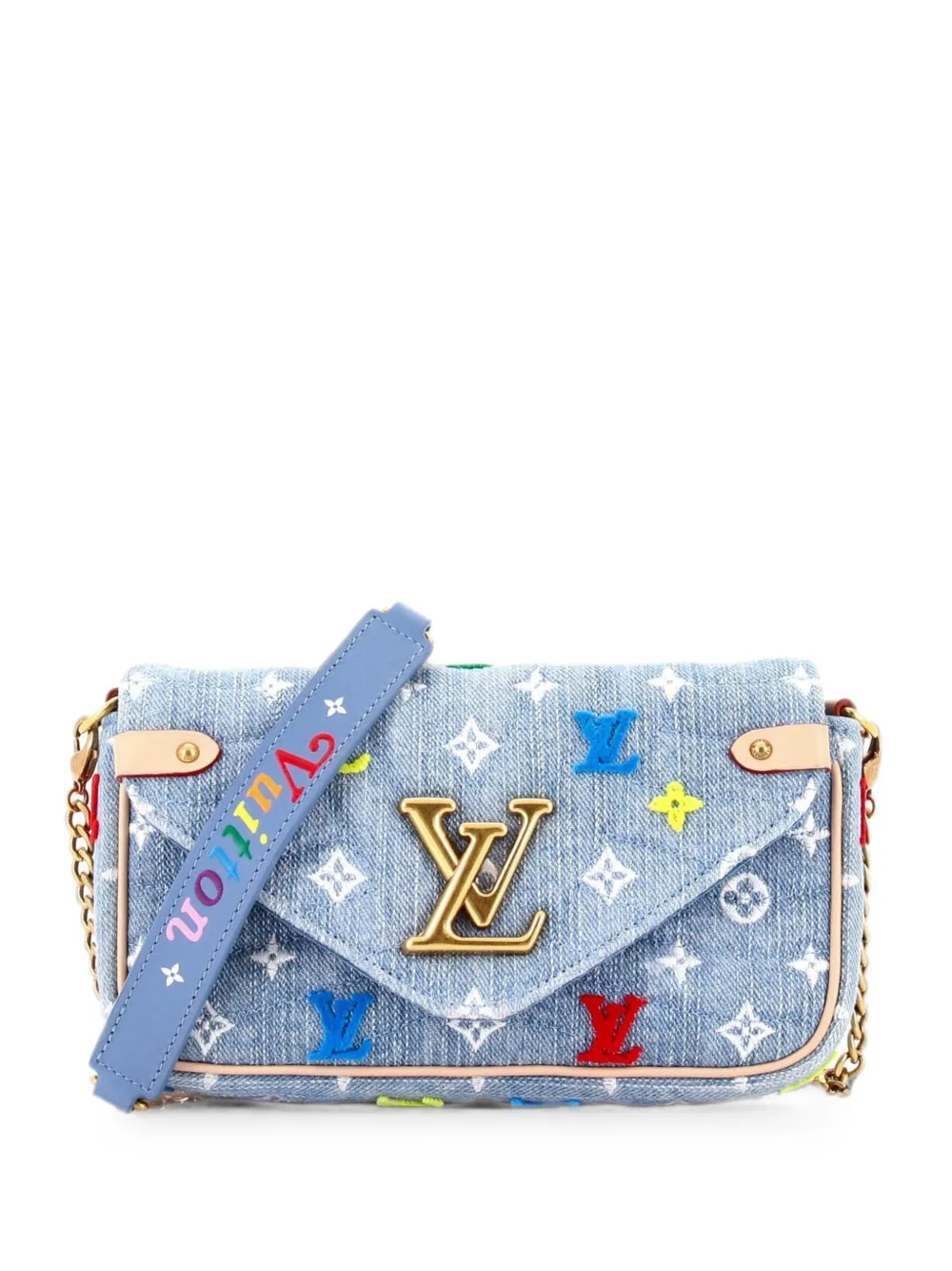 Louis Vuitton Pre-Owned New Wave Chain Pochette Monogram Embroidered Quilted Denim crossbody bag - Blue