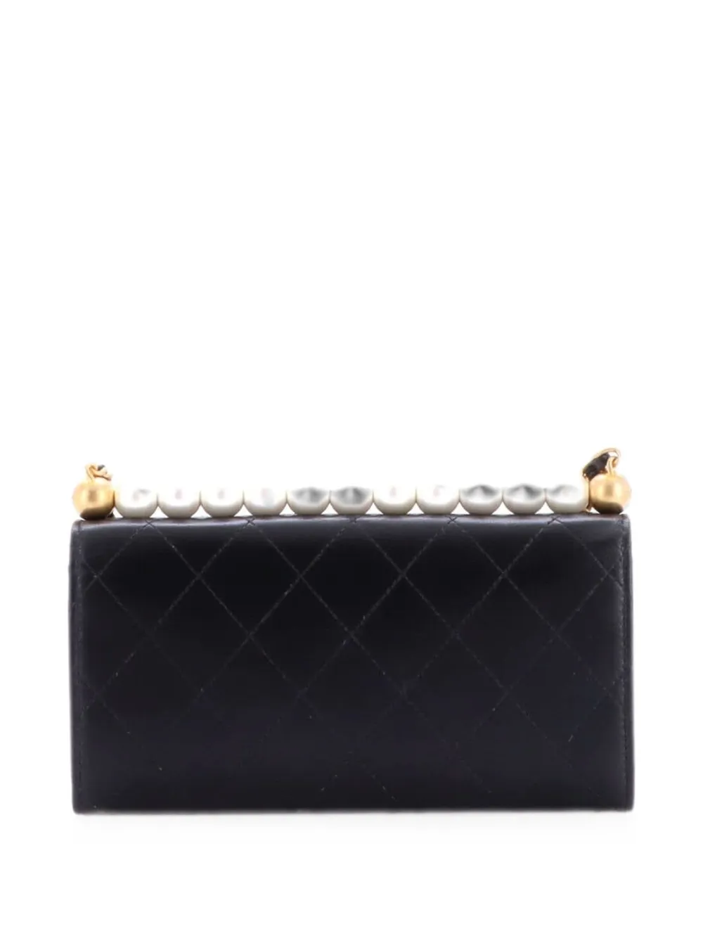 Pre-owned Chanel Chic Pearls Clutch With Chain Quilted Goatskin Crossbody Bag In Black