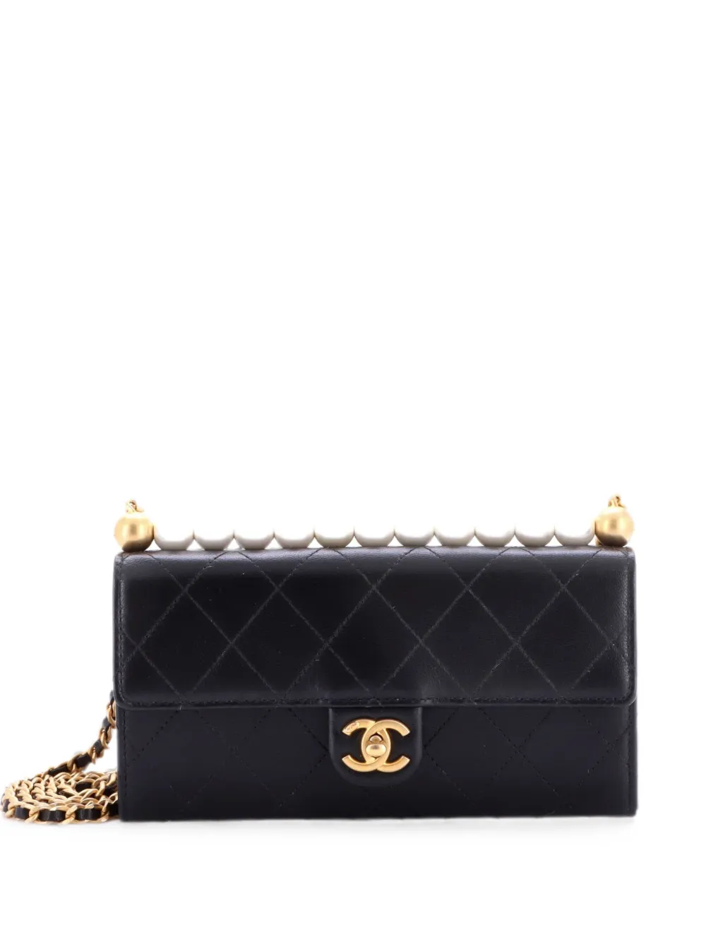 CHANEL Pre-Owned Chic Pearls Clutch with Chain Quilted Goatskin crossbody bag - Black