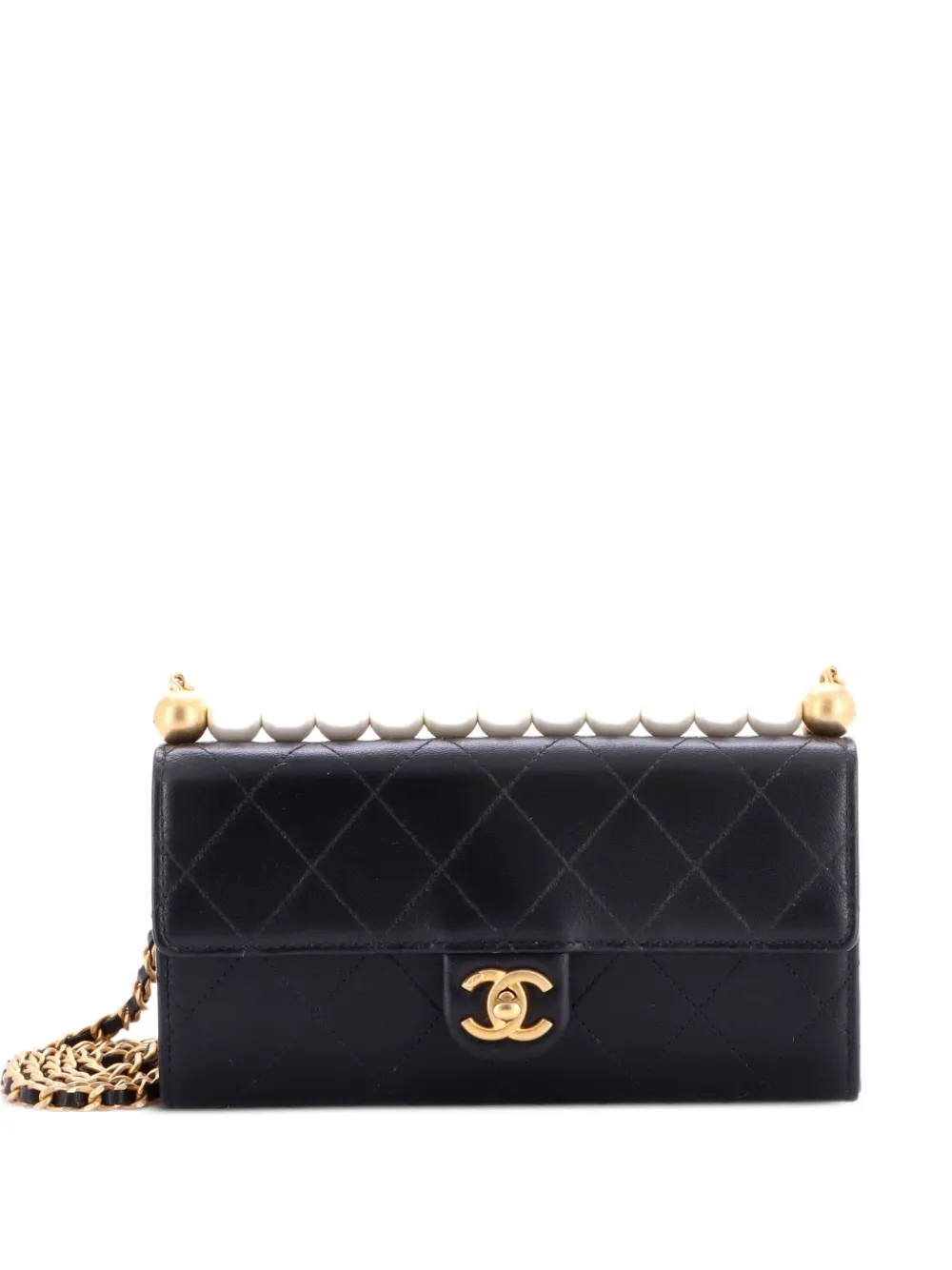 CHANEL Pre-Owned Chic Pearls Clutch with Chain Quilted Goatskin crossbody bag - Black