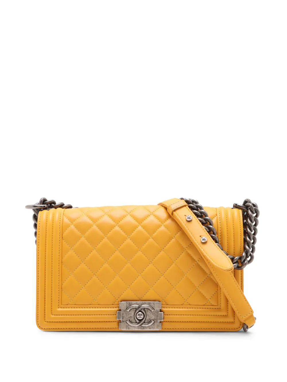 CHANEL Pre-Owned 2014 mittelgroße gesteppte Boy Flap Umhängetasche aus Lammleder - Gelb