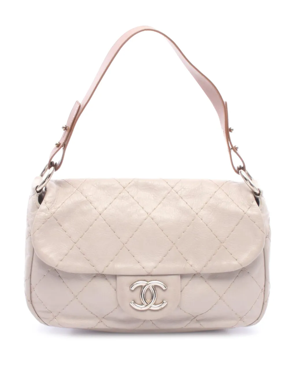 CHANEL Pre-Owned 2011 Glazed Calfskin Stitched On The Road Flap shoulder bag - Neutrals