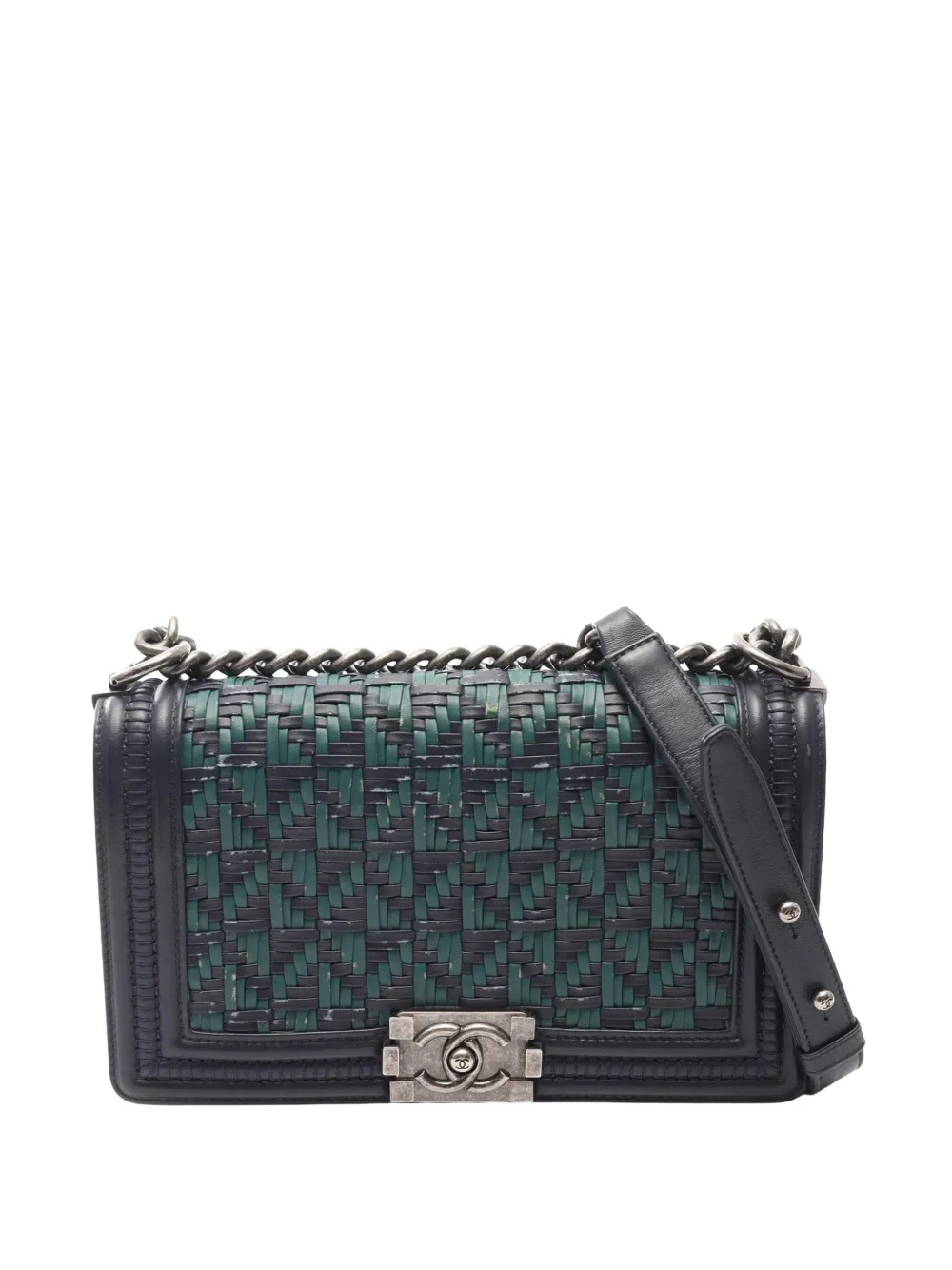 CHANEL Pre-Owned 2015-2016 Old Medium Braided Lambskin Boy Flap crossbody bag - Blue