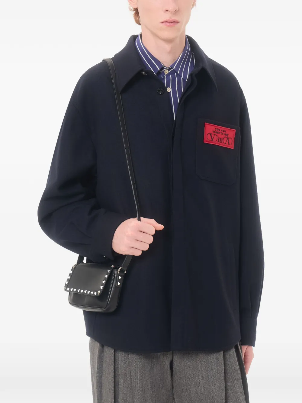 Valentino Garavani Wollen shirtjack met logopatch Blauw