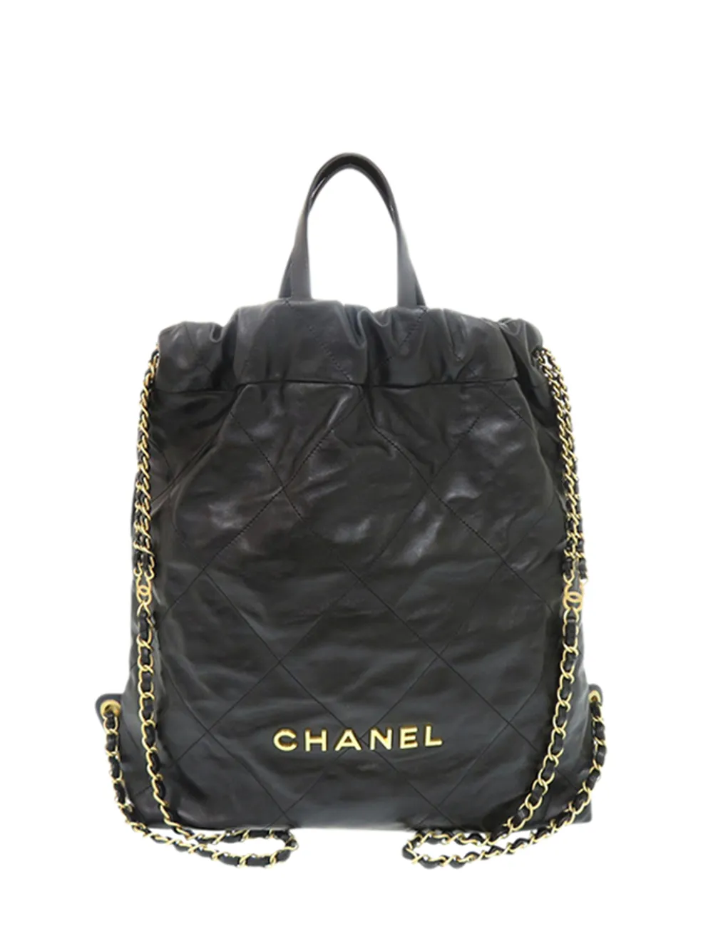CHANEL Pre-Owned 2021-2026 großer Shiny Rucksack aus Kalbsleder 22cm - Schwarz