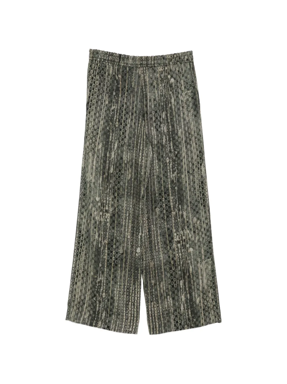 Ziggy Chen Broek met trekkoord en abstracte print Groen