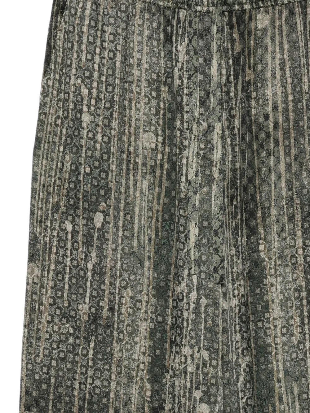 Ziggy Chen Broek met trekkoord en abstracte print Groen