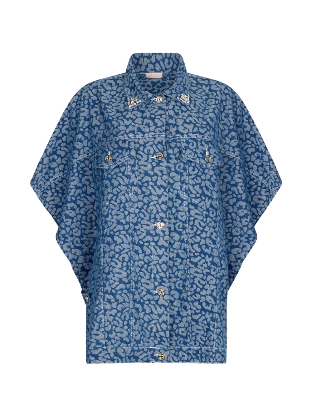 LIU JO animal-print denim cape - Blu