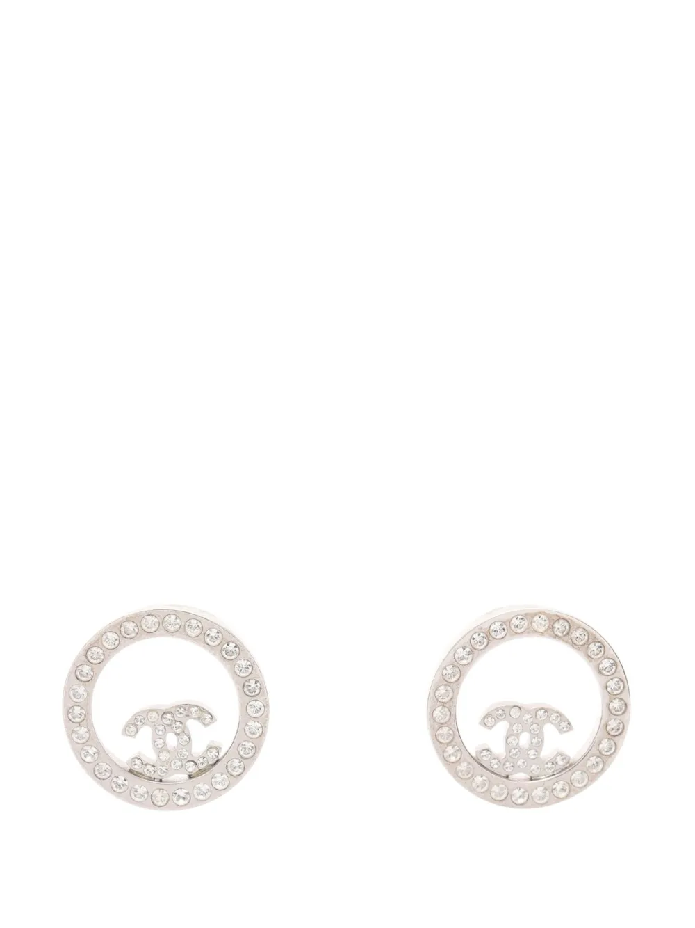 CHANEL Pre-Owned 2017 CC Brass Strass Round Push Back Earrings costume earrings - Silver
