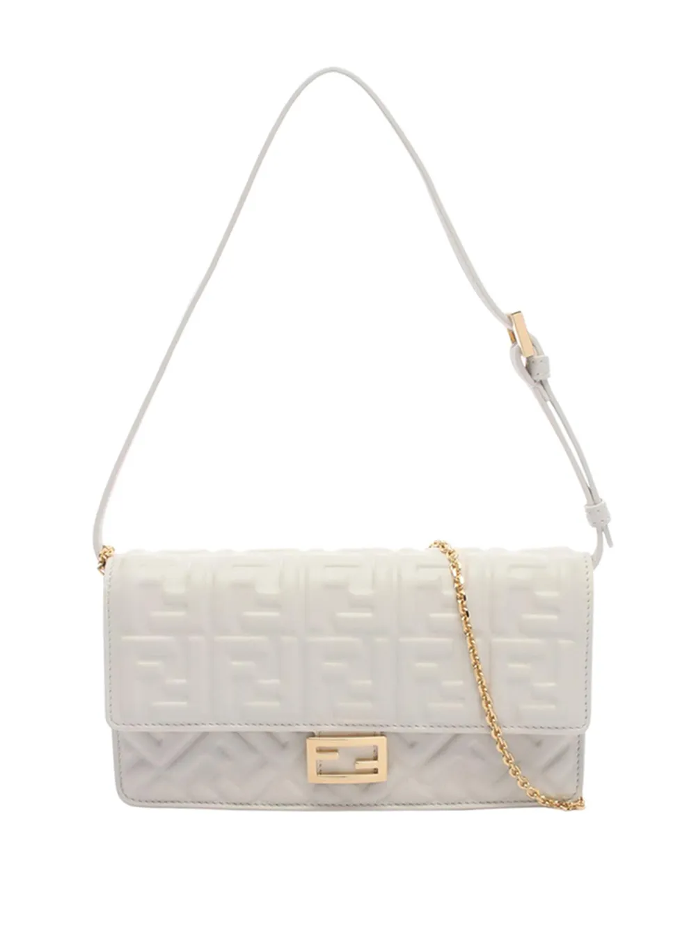 Fendi Pre-Owned 2010-2026 Zucca Embossed Leather Baguette Wallet on Chain satchel - White